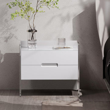 Modern Floating White Nightstand Acrylic Bedside Table with 2 Drawers
